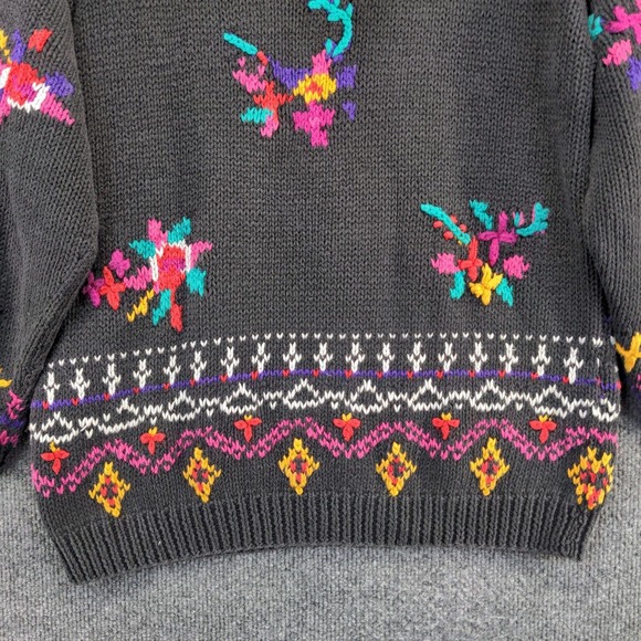 Jennifer Reed Women's Pullover Knit Sweater Gray M 3D Knit Accents Floral - Picture 4 of 11